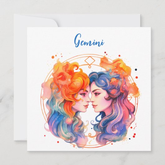 Invitation Astrologie signe zodiaque Gemini en aquarelle (Devant)