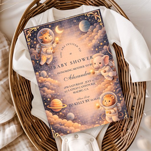 Invitation Astronaut Animals Space Baby Shower