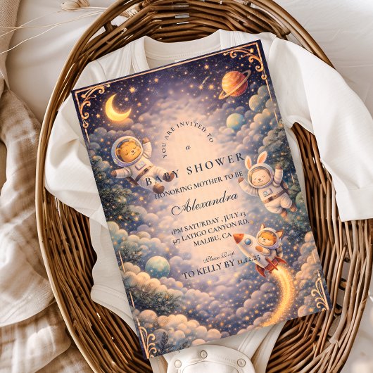 Invitation Astronaut Animals Space Baby Shower