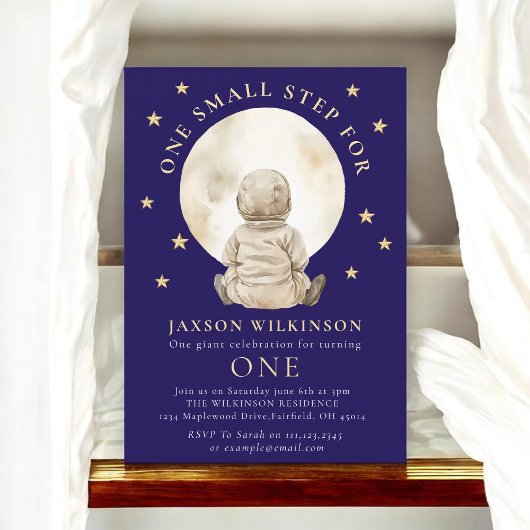 Invitation Astronaut Baby Moon First Birthday Navy Stars