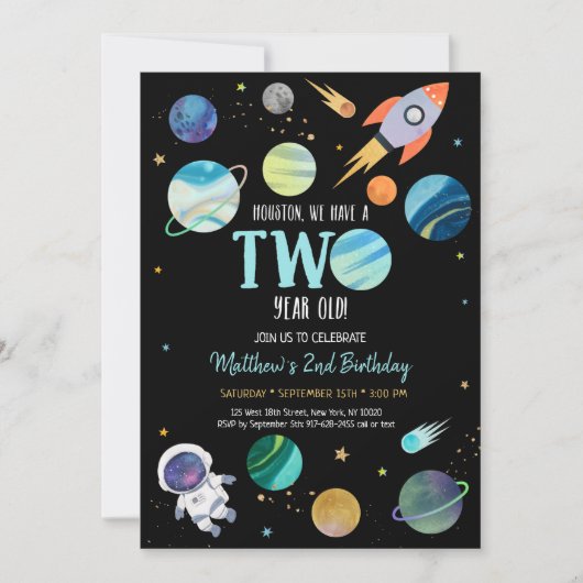 Invitation Astronaut Bleu Espace extra-atmosphérique Deuxième (Devant)