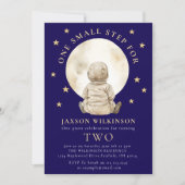 Invitation Astronaut Boy Moon Star Watercolor Second Birthday (Devant)