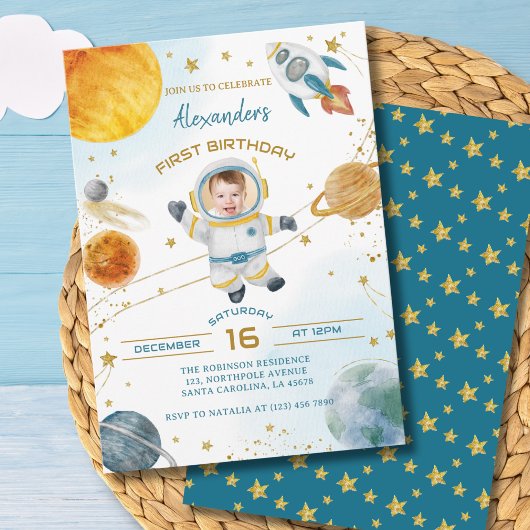 Invitation Astronaut Boy Space 1st Birthday Photo