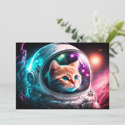 Invitation Astronaut de chat spatial drôle Kitty Galaxy Unive (Debout devant)