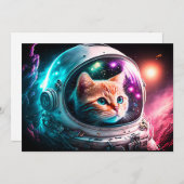 Invitation Astronaut de chat spatial drôle Kitty Galaxy Unive (Devant / Derrière)
