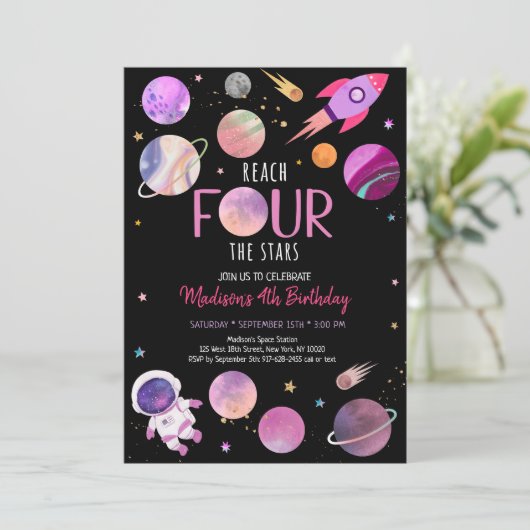 Invitation Astronaut de l'espace de la fille rose Quatrième a (Debout devant)