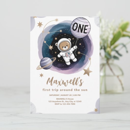 Invitation Astronaut Espace 1er anniversaire (Debout devant)