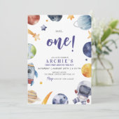 Invitation Astronaut Espace 1er Voyage Autour Du Soleil Anniv (Debout devant)