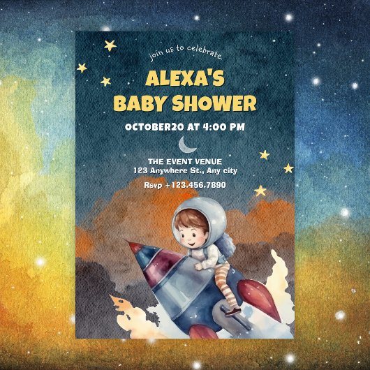 Invitation Astronaut et baby shower à réaction