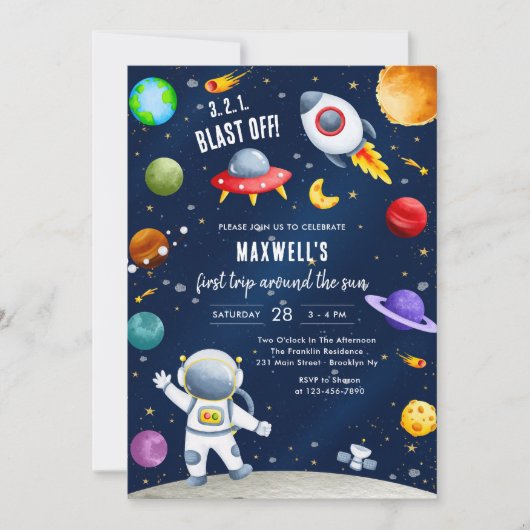 Invitation Astronaut First Trip Around the Sun 1st Birthday (Devant)