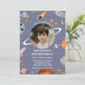 Invitation Astronaut Outer Space Kids Photo Birthday (Debout devant)