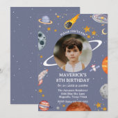 Invitation Astronaut Outer Space Kids Photo Birthday (Devant / Derrière)