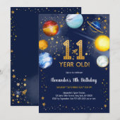 Invitation Astronaut Outer Space Planet Galaxy 11th Birthday (Devant / Derrière)
