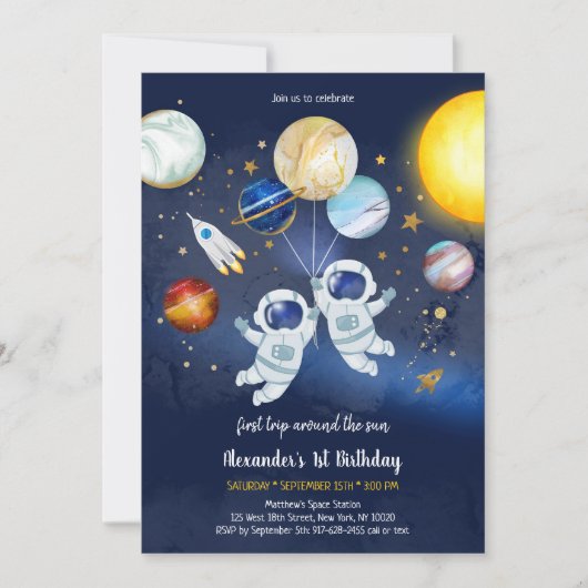 Invitation Astronaut Outer Space Planet Galaxy Birthday  (Devant)