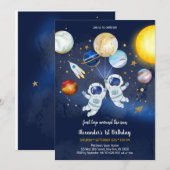 Invitation Astronaut Outer Space Planet Galaxy Birthday  (Devant / Derrière)