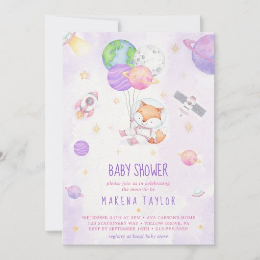 Invitation Astronaut Planet Rocket Baby shower spatial (Devant)
