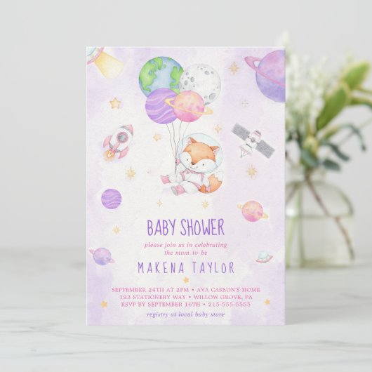 Invitation Astronaut Planet Rocket Baby shower spatial (Debout devant)