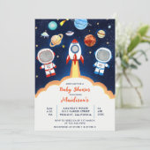 Invitation Astronaut Planet Rocket Baby shower spatial (Debout devant)