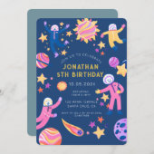 Invitation Astronaut Planètes Space Boy Anniversaire (Devant / Derrière)