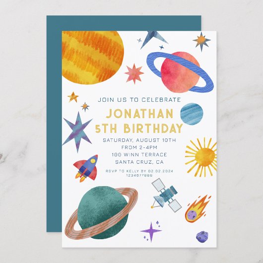 Invitation Astronaut Planètes Space Boy Anniversaire