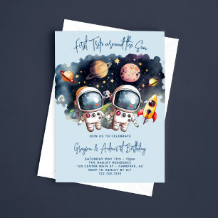 Invitation Astronaut Planets Twin Boys 1er anniversaire