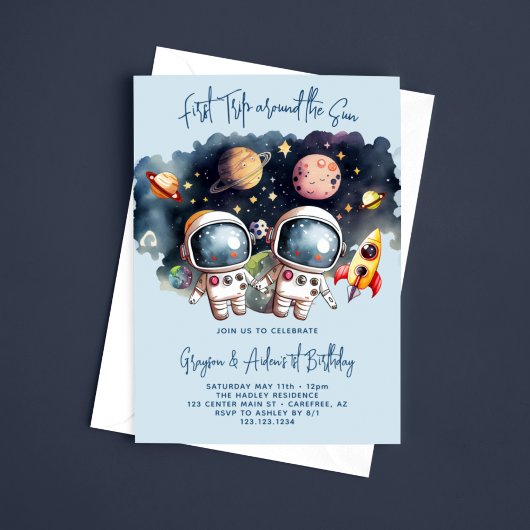 Invitation Astronaut Planets Twin Boys 1er anniversaire