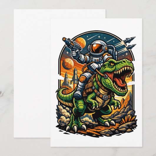 Invitation Astronaut Riding a T-Rex – Epic Space Dinosaur (Devant / Derrière)