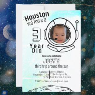 Invitation Astronaut Space Blue Photo personnalisée Anniversa