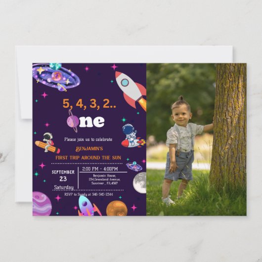 Invitation Astronaut Space premier voyage autour de l'anniver (Devant)