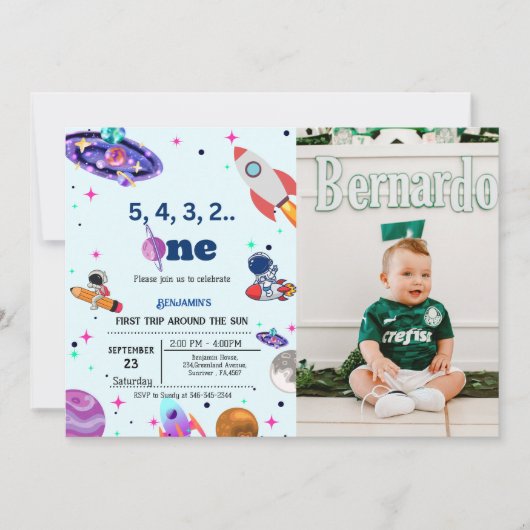 Invitation Astronaut Space premier voyage autour de l'anniver (Devant)