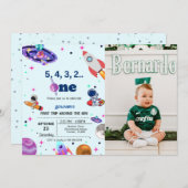 Invitation Astronaut Space premier voyage autour de l'anniver (Devant / Derrière)