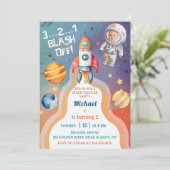Invitation Astronaut Space Rockship Photo Anniversaire (Debout devant)