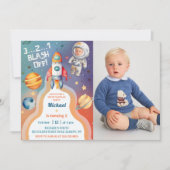 Invitation Astronaut Space Rockship Photo Anniversaire (Devant)