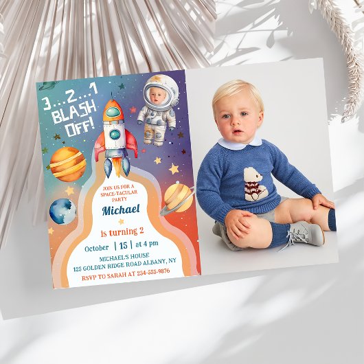 Invitation Astronaut Space Rockship Photo Anniversaire