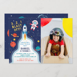Invitation Astronaut Space Rockship Photo Anniversaire
