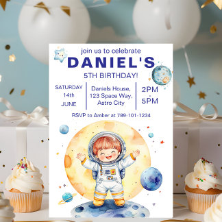 Invitation Astronaut Space Theme Custom Birthday Party