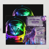 Invitation astronaute de chat coloré (Devant / Derrière)