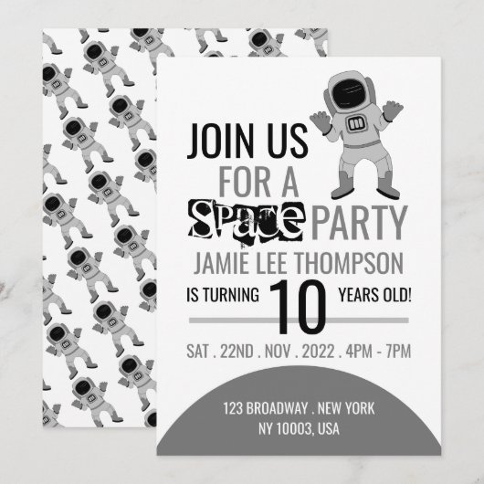 Invitation Astronaute de la Space Party, Anniversaire (Devant / Derrière)