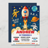 Invitation Astronaute de l'espace personnel Anniversaire (Devant / Derrière)