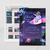 Invitation Astronaute Espace Extérieur Photo Anniversaire (Devant / Derrière)