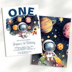Invitation Astronaute Espace Planètes Garçon 1er Anniversaire