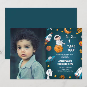 Invitation Astronaute Photo personnalisé Espace planètes thèm