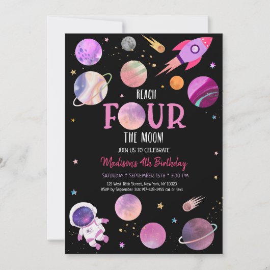 Invitation Astronaute rose de l'espace extra-atmosphérique Qu (Devant)