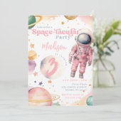 Invitation Astronaute rose Fille spatiale Anniversaire (Debout devant)