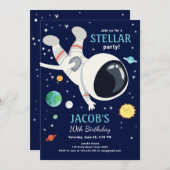 Invitation Astronaute spatial Planètes Galaxy Boy Anniversair (Devant / Derrière)