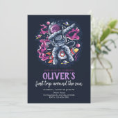 Invitation Astronaute sur une fusée spatiale avec des étoiles (Debout devant)