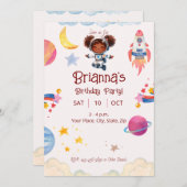 Invitation Astronaute Thème de l'espace féminin afro-américai (Devant / Derrière)