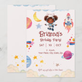 Invitation Astronaute Thème Spatial Fille Afro-Américaine (Devant / Derrière)