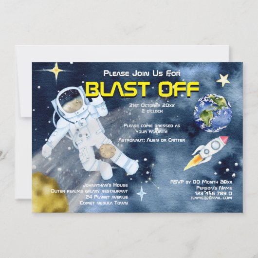 Invitation Astronaute vaisseau spatial OVNI planètes enfants (Devant)