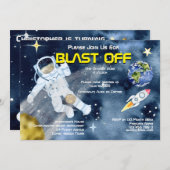 Invitation Astronaute vaisseau spatial OVNI planètes enfants (Devant / Derrière)
